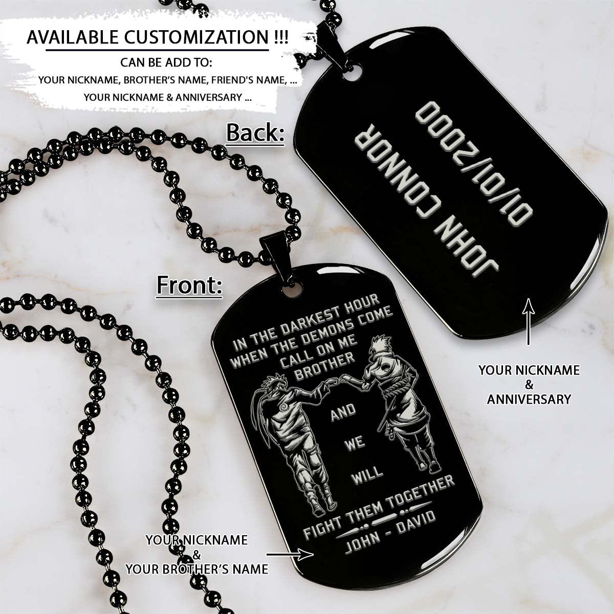 Naruto Dog Tag - Call On Me Brother - Uzumaki Naruto - Uchiha Sasuke - Naruto Necklace - Engrave Dog Tag