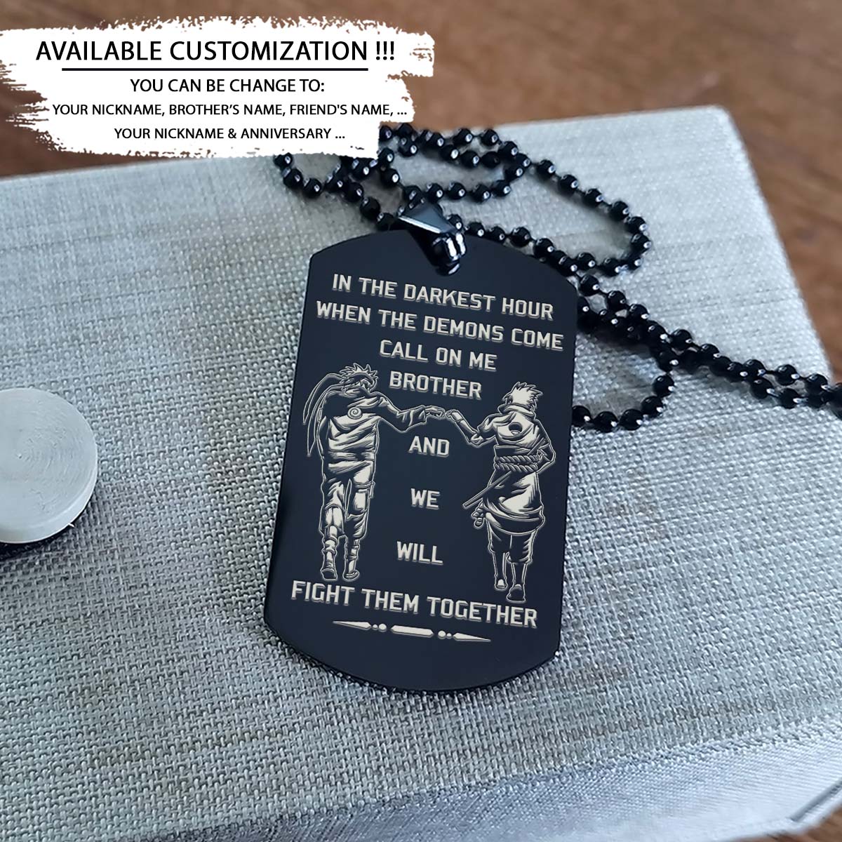 Naruto Dog Tag - Call On Me Brother - Uzumaki Naruto - Uchiha Sasuke - Naruto Necklace - Engrave Dog Tag