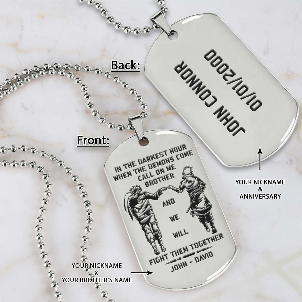 Naruto Dog Tag - Call On Me Brother - Uzumaki Naruto - Uchiha Sasuke - Naruto Necklace - Engrave Dog Tag