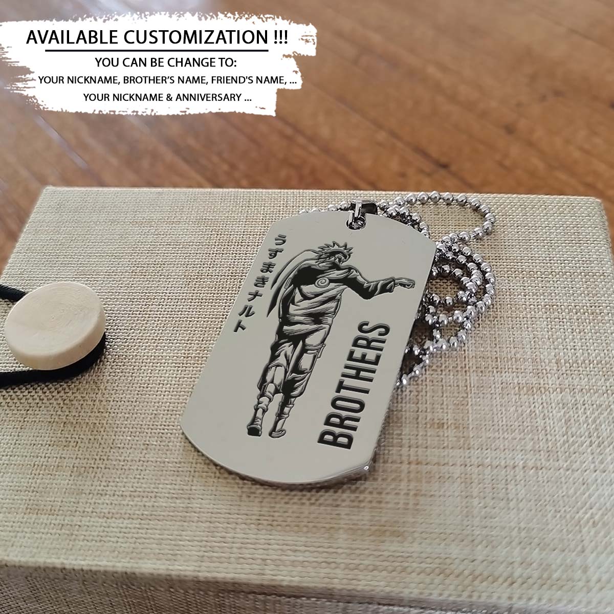 Naruto Dog Tag - Brothers Forever - Uzumaki Naruto - Uchiha Sasuke - Naruto Necklace - Engrave Dog Tag