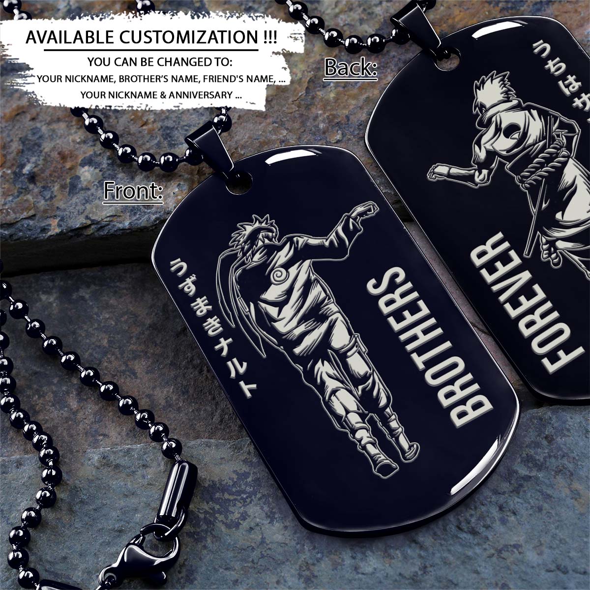 Naruto Dog Tag - Brothers Forever - Uzumaki Naruto - Uchiha Sasuke - Naruto Necklace - Engrave Dog Tag