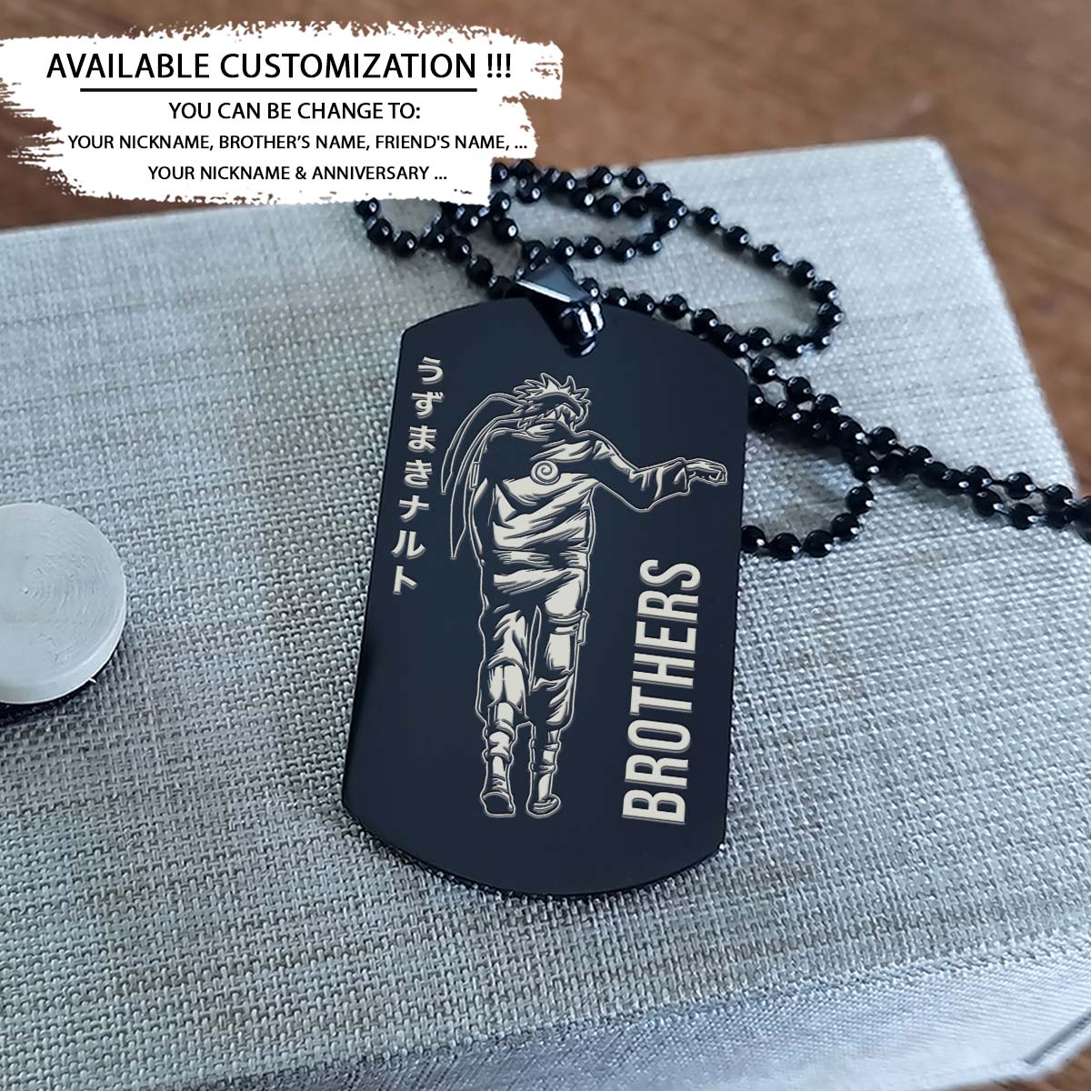 Naruto Dog Tag - Brothers Forever - Uzumaki Naruto - Uchiha Sasuke - Naruto Necklace - Engrave Dog Tag