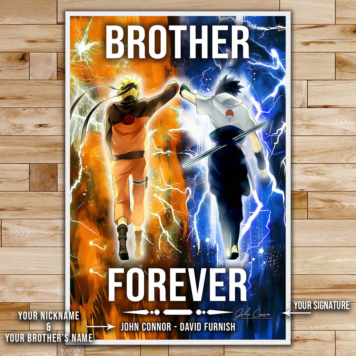 Naruto Wall Art - Naruto Poster - Naruto Canvas - Brother Forever - Uzumaki Naruto - Uchiha Sasuke - NA002 - Vertical Poster - Vertical Canvas