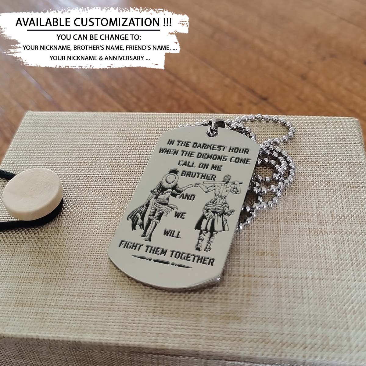 One Piece Dog Tag - Call On Me Brother - Monkey D. Luffy - Roronoa Zoro - One Piece Necklace - Engrave Dog Tag