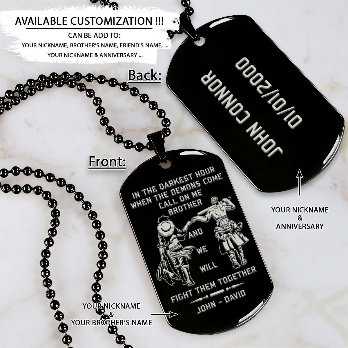 One Piece Dog Tag - Call On Me Brother - Monkey D. Luffy - Roronoa Zoro - One Piece Necklace - Engrave Dog Tag