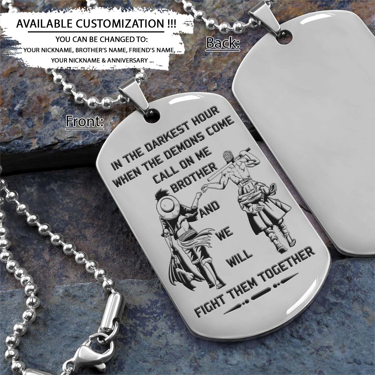 One Piece Dog Tag - Call On Me Brother - Monkey D. Luffy - Roronoa Zoro - One Piece Necklace - Engrave Dog Tag