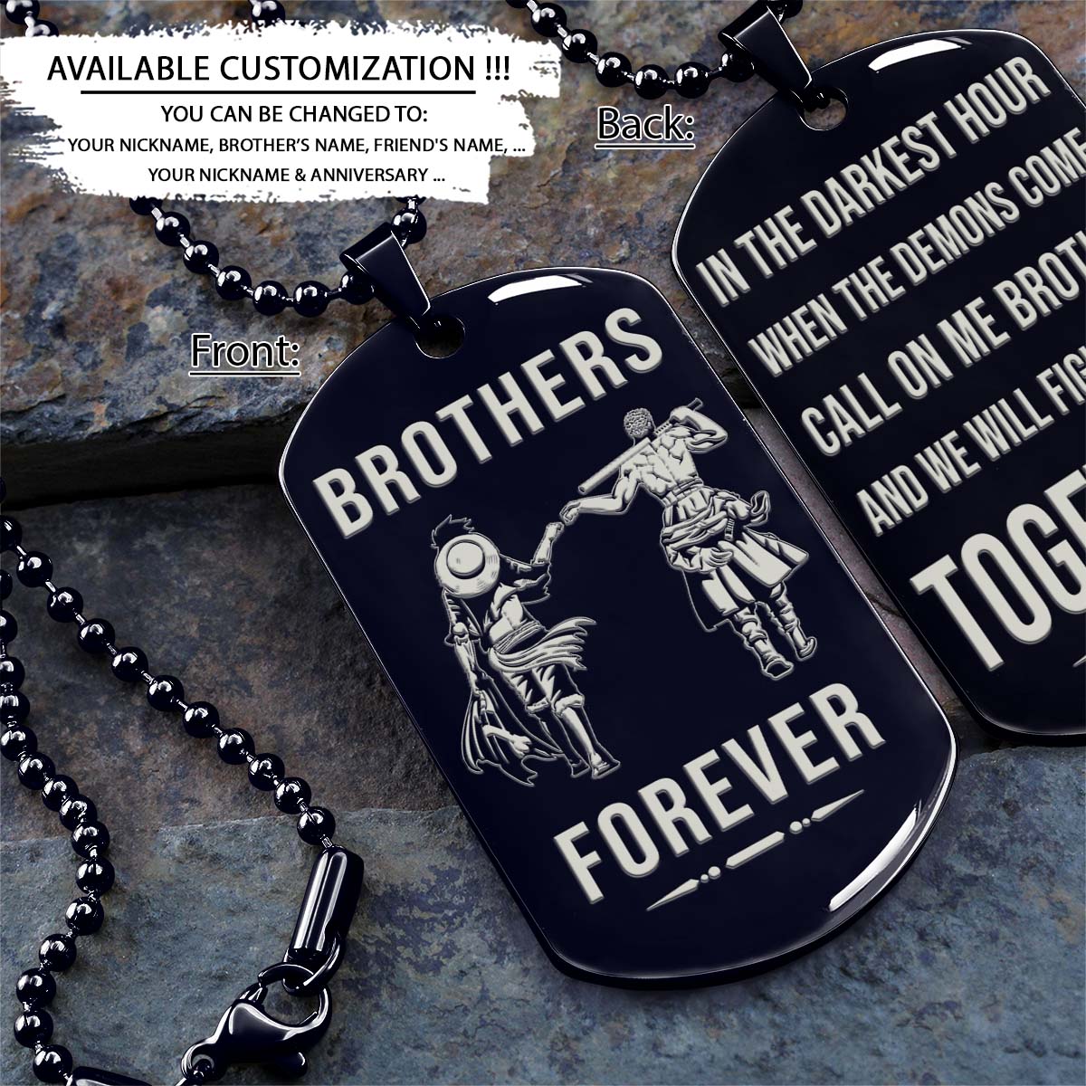 One Piece Dog Tag - Brothers Forever - Call On Me Brother - Monkey D. Luffy - Roronoa Zoro - One Piece Necklace - Engrave Dog Tag