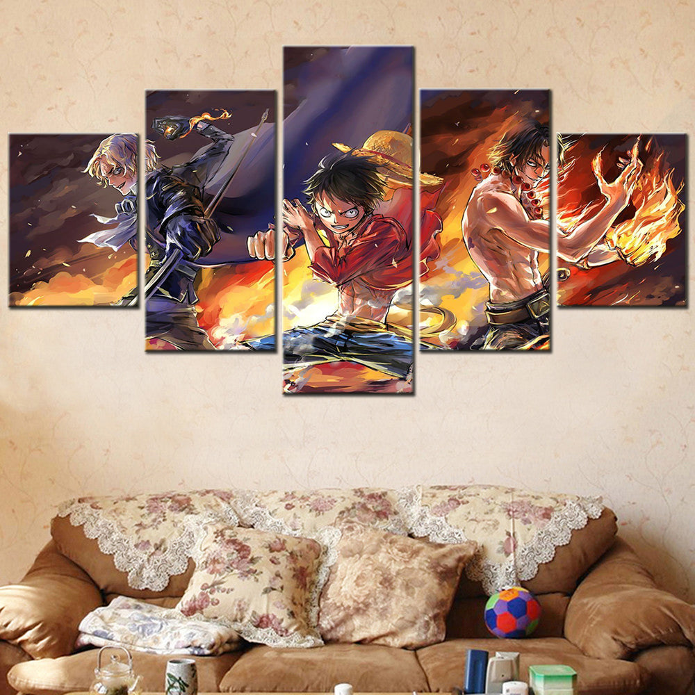 One Piece - 5 Pieces Wall Art - Monkey D. Luffy - Portgas D. Ace - Sabo 2 - Printed Wall Pictures Home Decor - One Piece Poster - One Piece Canvas