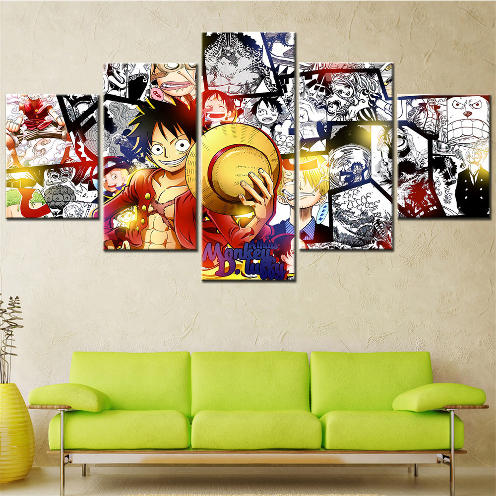 One Piece - 5 Pieces Wall Art - Monkey D. Luffy 10 - Printed Wall Pictures Home Decor - One Piece Poster - One Piece Canvas