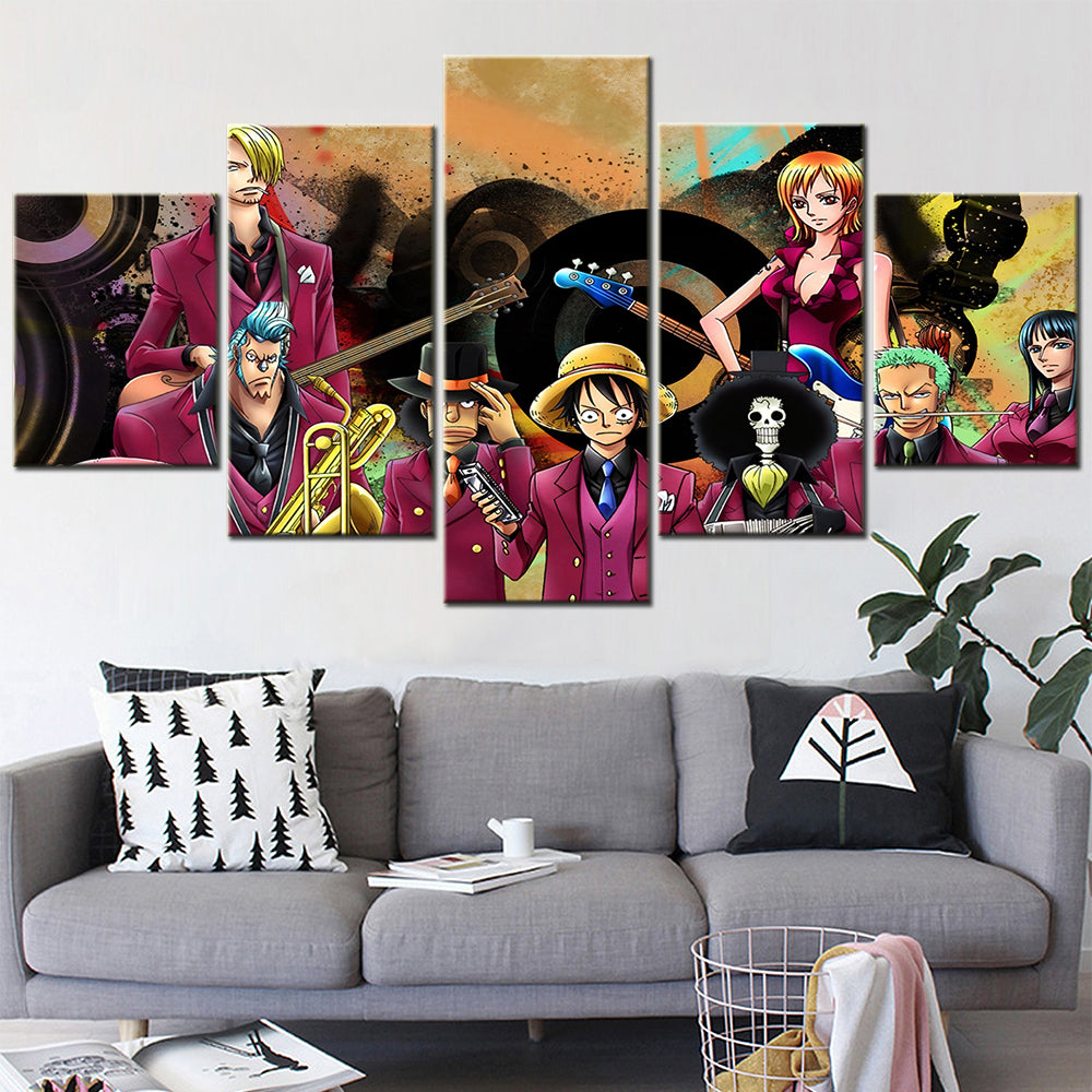 One Piece - 5 Pieces Wall Art - Monkey D. Luffy - Roronoa Zoro - Nami - Sanji - Usopp - Rock & Roll - Printed Wall Pictures Home Decor - One Piece Poster - One Piece Canvas