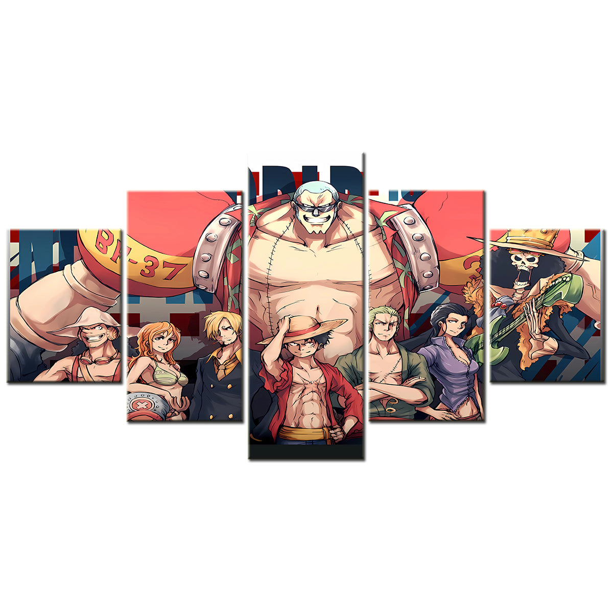 One Piece - 5 Pieces Wall Art - Monkey D. Luffy - Roronoa Zoro - Sanji - Brook - Nami - Nico Robin - Printed Wall Pictures Home Decor - One Piece Poster - One Piece Canvas