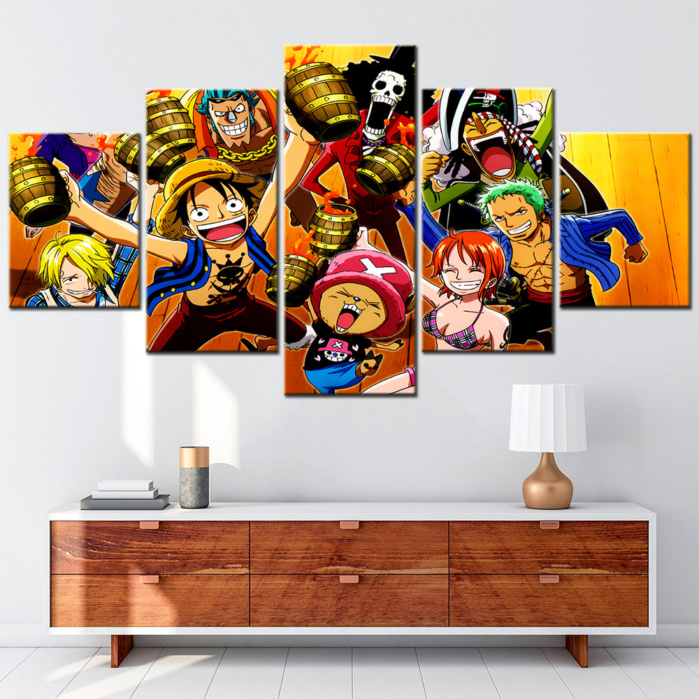 One Piece - 5 Pieces Wall Art - Monkey D. Luffy - Roronoa Zoro - Sanji - Brook - Usopp - Nami - Printed Wall Pictures Home Decor - One Piece Poster - One Piece Canvas