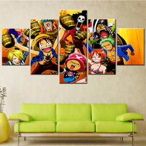 One Piece - 5 Pieces Wall Art - Monkey D. Luffy - Roronoa Zoro - Sanji - Brook - Usopp - Nami - Printed Wall Pictures Home Decor - One Piece Poster - One Piece Canvas