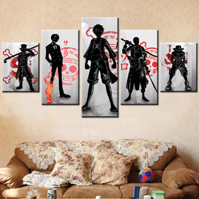 One Piece - 5 Pieces Wall Art - Monkey D. Luffy - Roronoa Zoro - Sanji - Portgas D. Ace - Sabo - Printed Wall Pictures Home Decor - One Piece Poster - One Piece Canvas