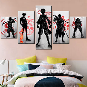 One Piece - 5 Pieces Wall Art - Monkey D. Luffy - Roronoa Zoro - Sanji - Portgas D. Ace - Sabo - Printed Wall Pictures Home Decor - One Piece Poster - One Piece Canvas