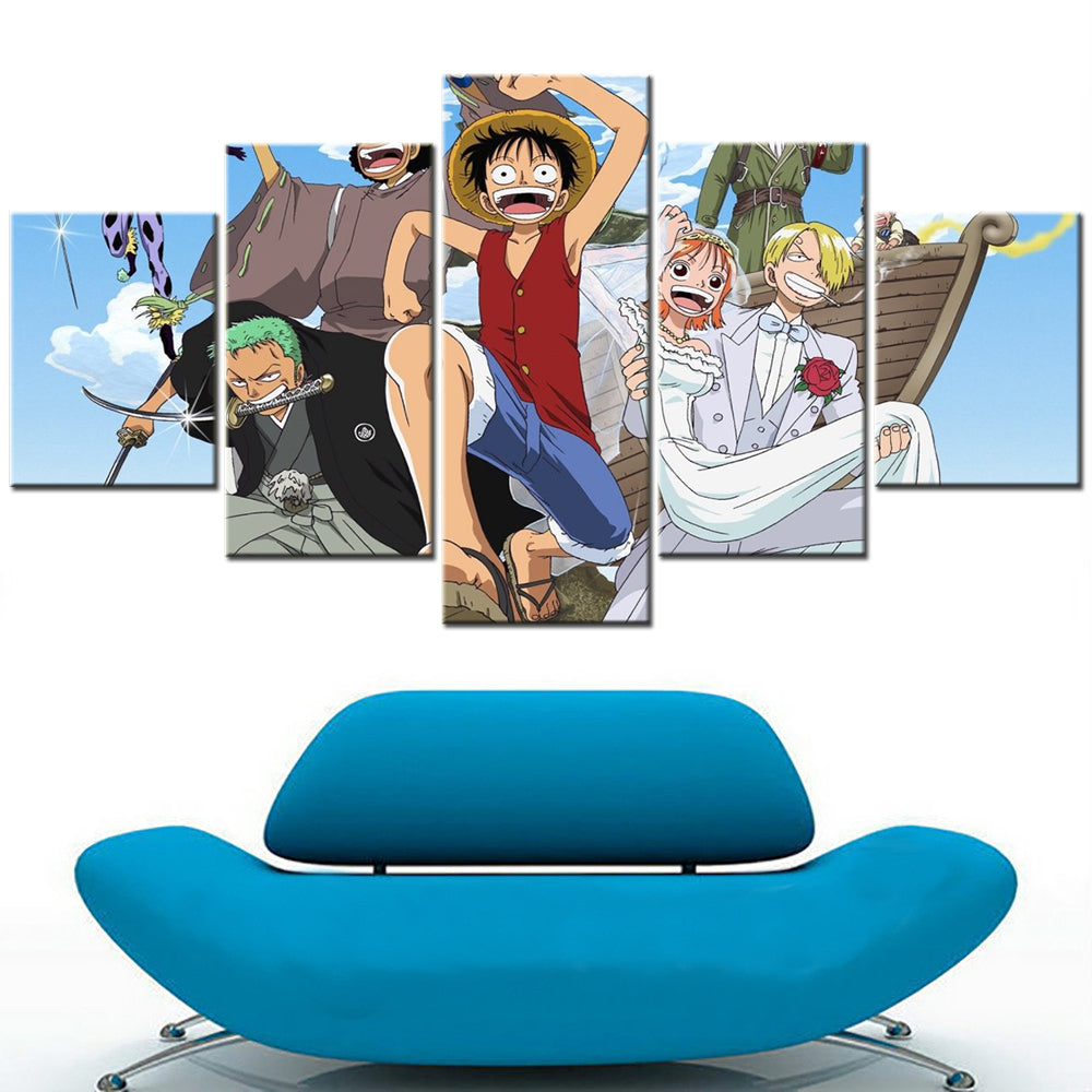 One Piece - 5 Pieces Wall Art - Monkey D. Luffy - Roronoa Zoro - Sanji - Printed Wall Pictures Home Decor - One Piece Poster - One Piece Canvas