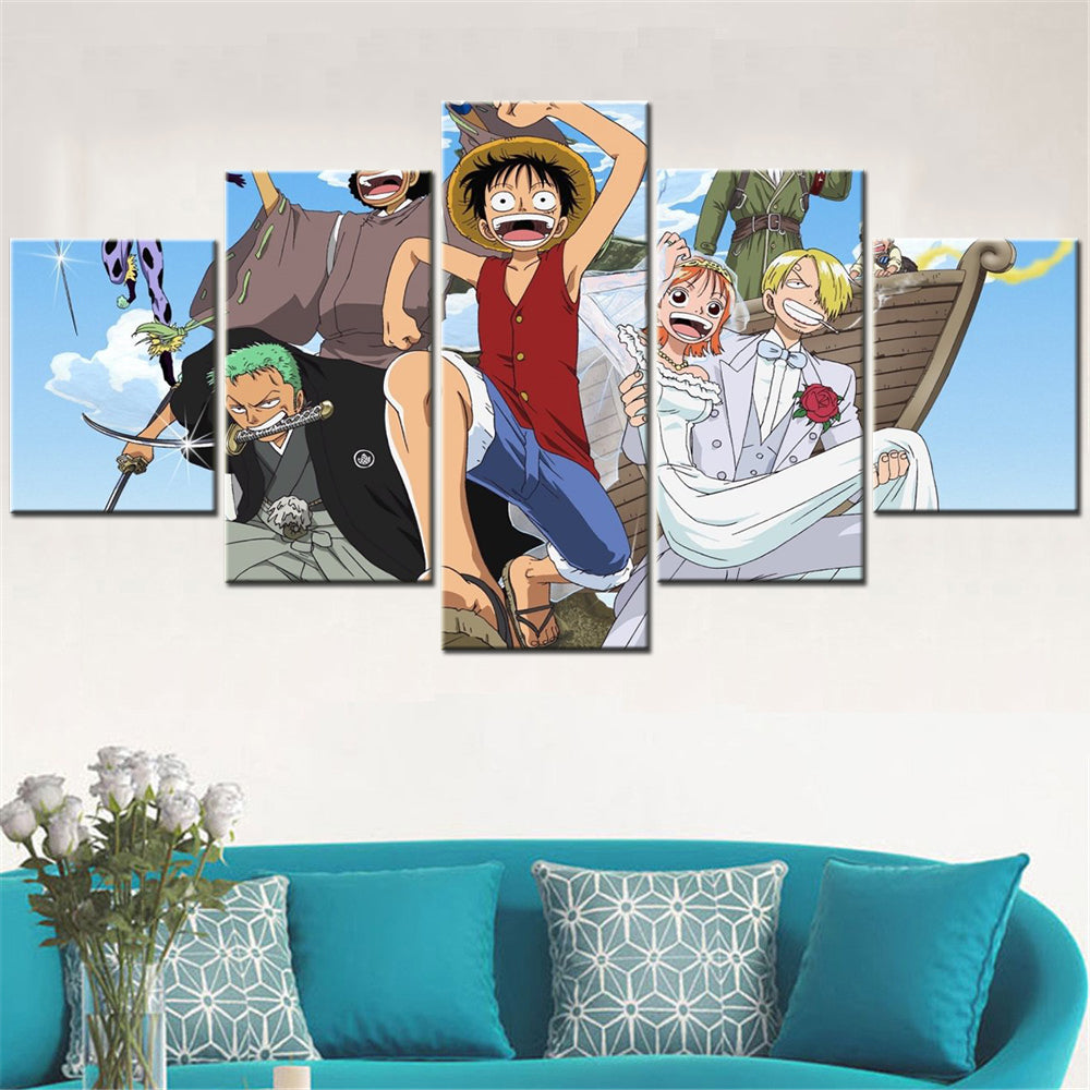 One Piece - 5 Pieces Wall Art - Monkey D. Luffy - Roronoa Zoro - Sanji - Printed Wall Pictures Home Decor - One Piece Poster - One Piece Canvas