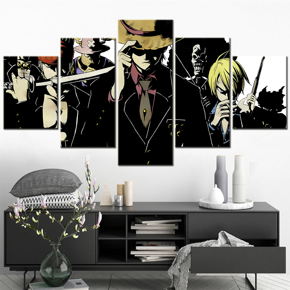 One Piece - 5 Pieces Wall Art - Monkey D. Luffy - Roronoa Zoro - Sanji - Trafalgar D. Water Law - Brook - Printed Wall Pictures Home Decor - One Piece Poster - One Piece Canvas