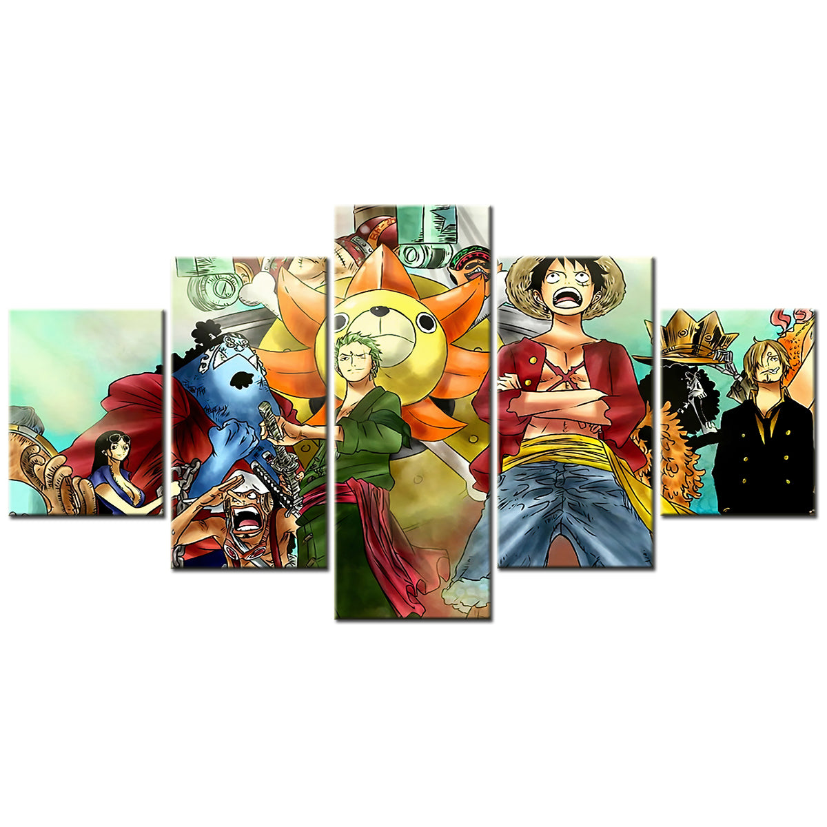 One Piece - 5 Pieces Wall Art - Monkey D. Luffy - Roronoa Zoro - Sanji - Usopp - Brook - Nico Robin - Printed Wall Pictures Home Decor - One Piece Poster - One Piece Canvas