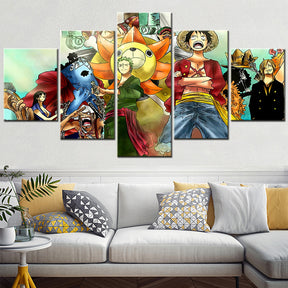 One Piece - 5 Pieces Wall Art - Monkey D. Luffy - Roronoa Zoro - Sanji - Usopp - Brook - Nico Robin - Printed Wall Pictures Home Decor - One Piece Poster - One Piece Canvas