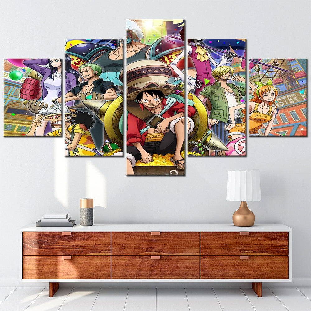 One Piece - 5 Pieces Wall Art - Monkey D. Luffy - Roronoa Zoro - Sanji - Usopp - Nami - Nico Robin - Printed Wall Pictures Home Decor - One Piece Poster - One Piece Canvas