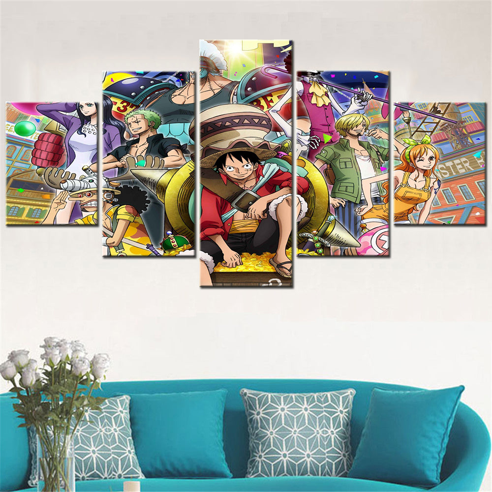 One Piece - 5 Pieces Wall Art - Monkey D. Luffy - Roronoa Zoro - Sanji - Usopp - Nami - Nico Robin - Printed Wall Pictures Home Decor - One Piece Poster - One Piece Canvas