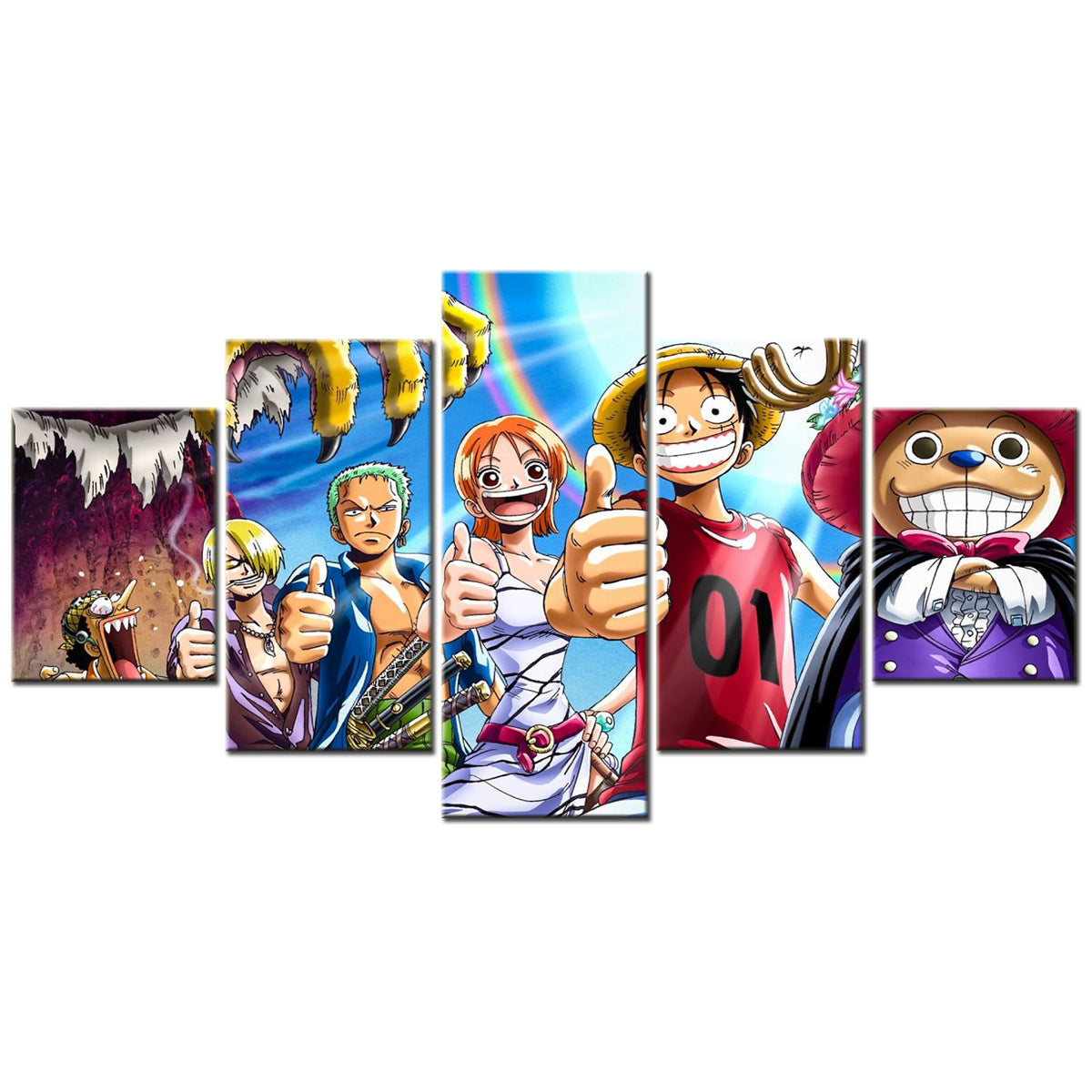 One Piece - 5 Pieces Wall Art - Monkey D. Luffy - Roronoa Zoro - Sanji - Usopp - Nami 2 - Printed Wall Pictures Home Decor - One Piece Poster - One Piece Canvas