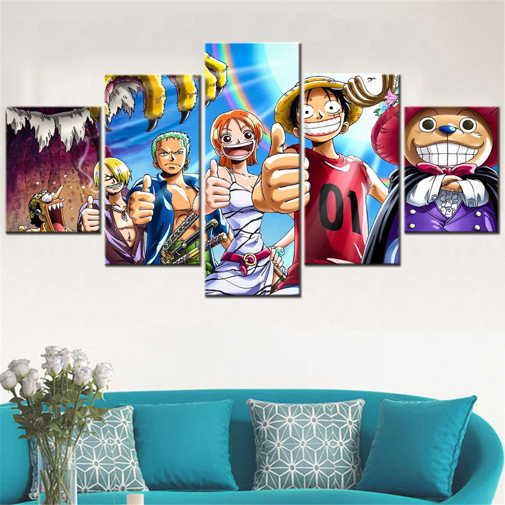 One Piece - 5 Pieces Wall Art - Monkey D. Luffy - Roronoa Zoro - Sanji - Usopp - Nami 2 - Printed Wall Pictures Home Decor - One Piece Poster - One Piece Canvas