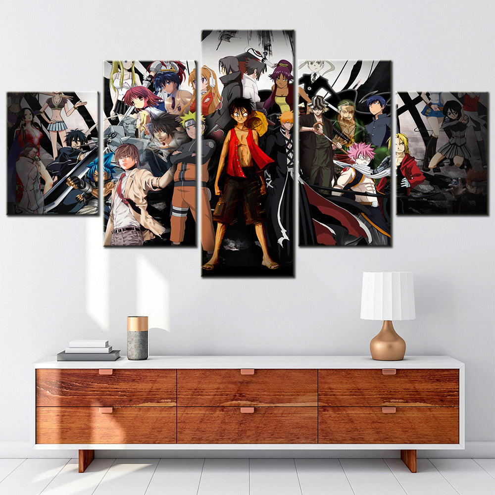 One Piece - 5 Pieces Wall Art - Monkey D. Luffy - Roronoa Zoro - Uzumaki Naruto - Uchiha Sasuke - Printed Wall Pictures Home Decor - One Piece Poster - One Piece Canvas