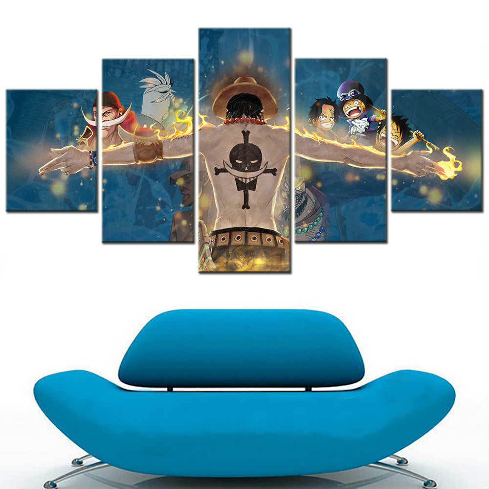 One Piece - 5 Pieces Wall Art - Portgas D. Ace 2 - Printed Wall Pictures Home Decor - One Piece Poster - One Piece Canvas