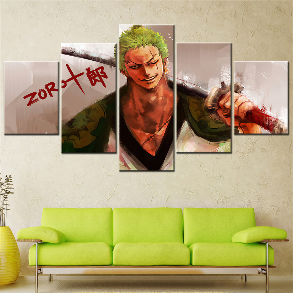 One Piece - 5 Pieces Wall Art - Roronoa Zoro - Printed Wall Pictures Home Decor - One Piece Poster - One Piece Canvas