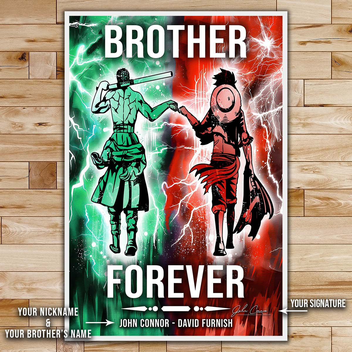 One Piece Wall Art - One Piece Poster - One Piece Canvas - Brother Forever - Monkey D. Luffy - Roronoa Zoro - OP002 - Vertical Poster - Vertical Canvas