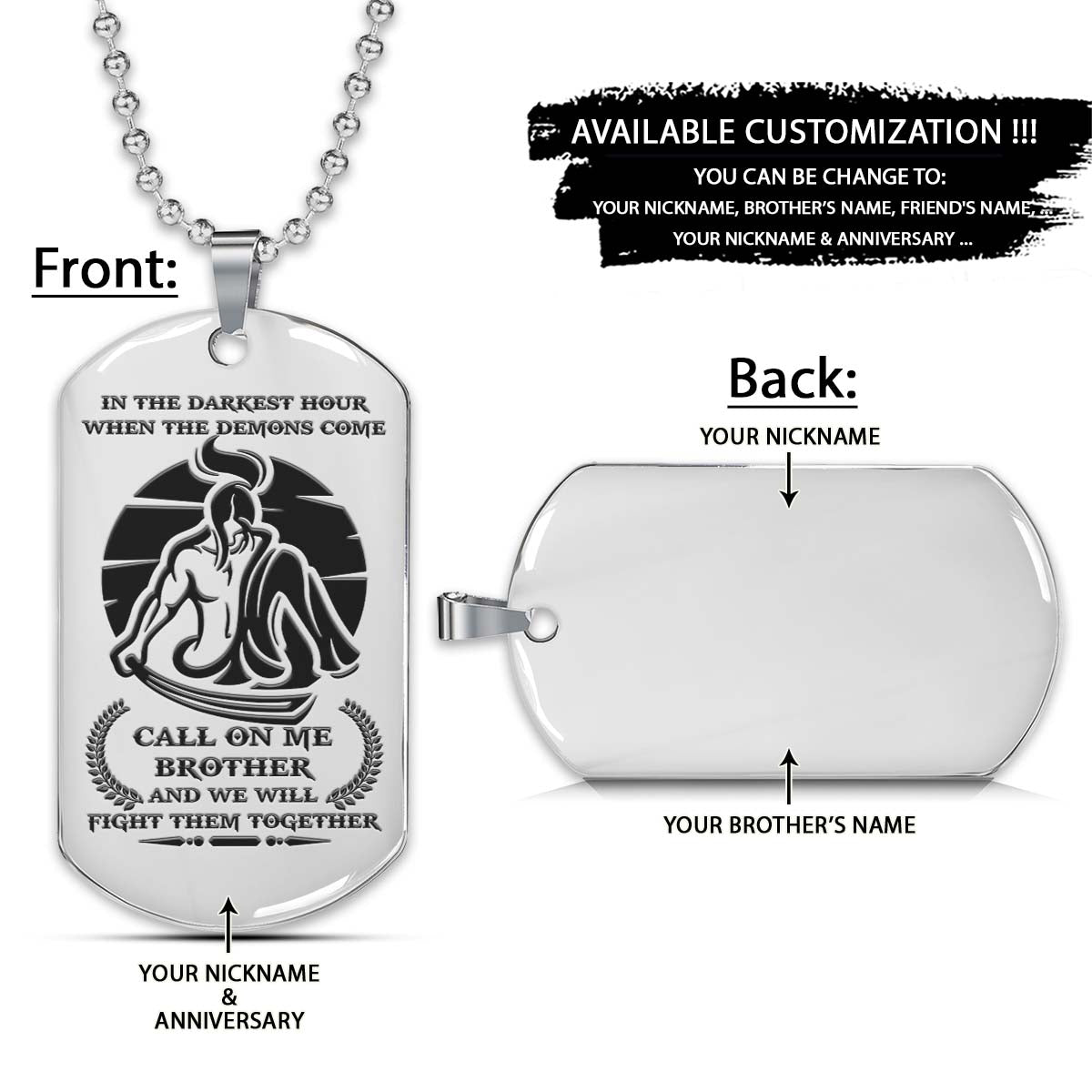 Samurai Dog Tag - Call On Me Brother - Bushido - Katana - Ronin - Miyamoto Musashi - Samurai Necklace - Engrave Dog Tag