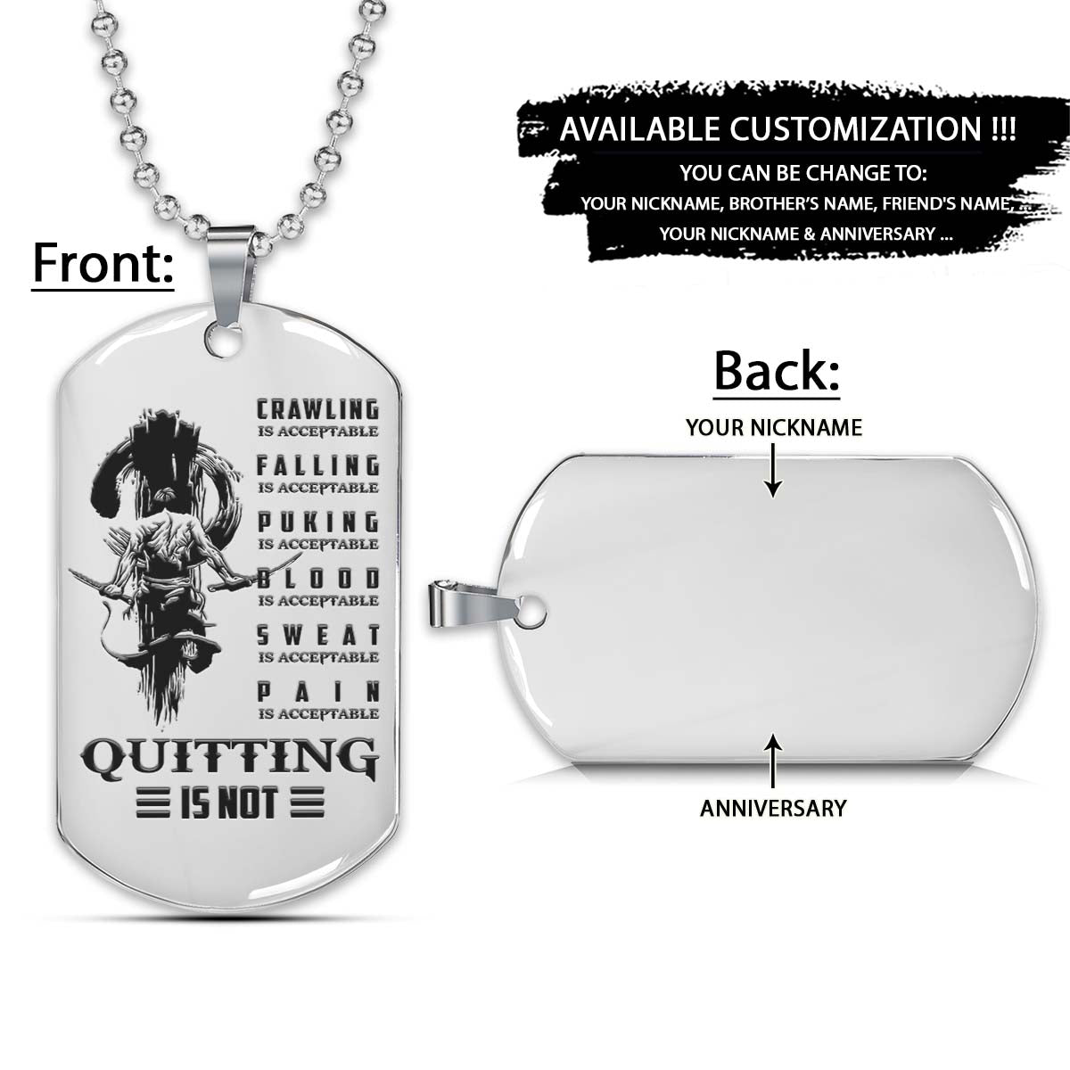 Samurai Dog Tag - Quitting Is Not - Bushido - Katana - Ronin - Miyamoto Musashi - Samurai Necklace - Engrave Dog Tag