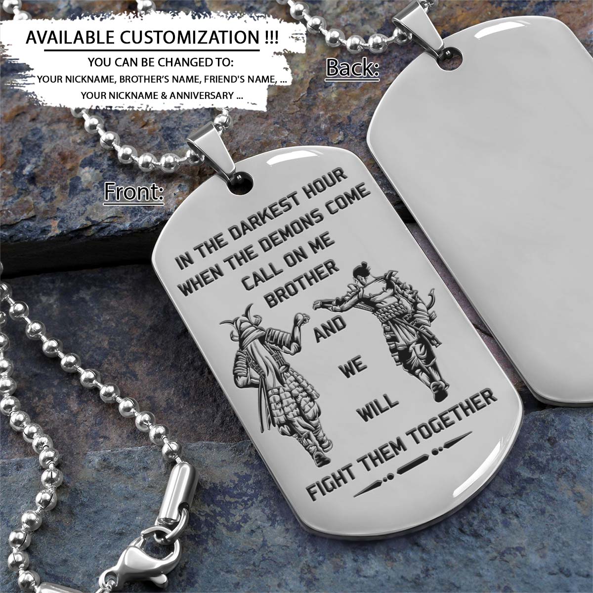 Samurai Dog Tag - Call On Me Brother - Bushido - Katana - Ronin - Miyamoto Musashi - Samurai Necklace - Engrave Dog Tag