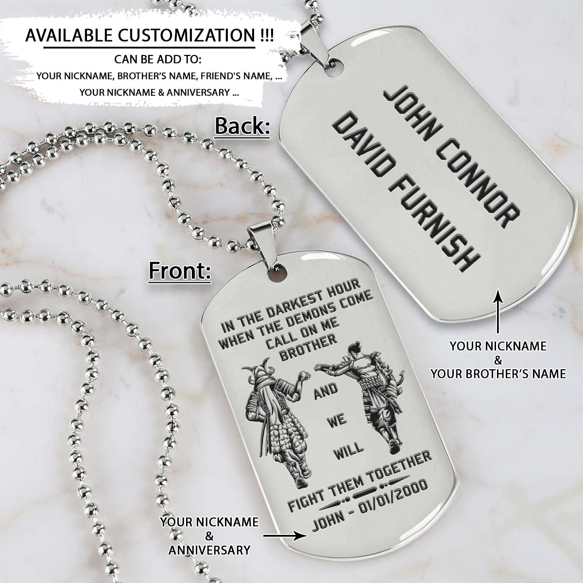 Samurai Dog Tag - Call On Me Brother - Bushido - Katana - Ronin - Miyamoto Musashi - Samurai Necklace - Engrave Dog Tag