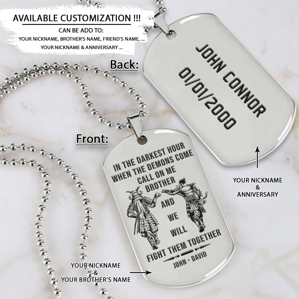 Samurai Dog Tag - Call On Me Brother - Bushido - Katana - Ronin - Miyamoto Musashi - Samurai Necklace - Engrave Dog Tag