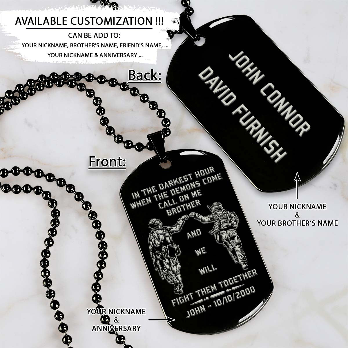 Soldier Dog Tag - Call On Me Brother - Army - Navy - Marines - Air Force - Soldier Necklace - Engrave Dog Tag