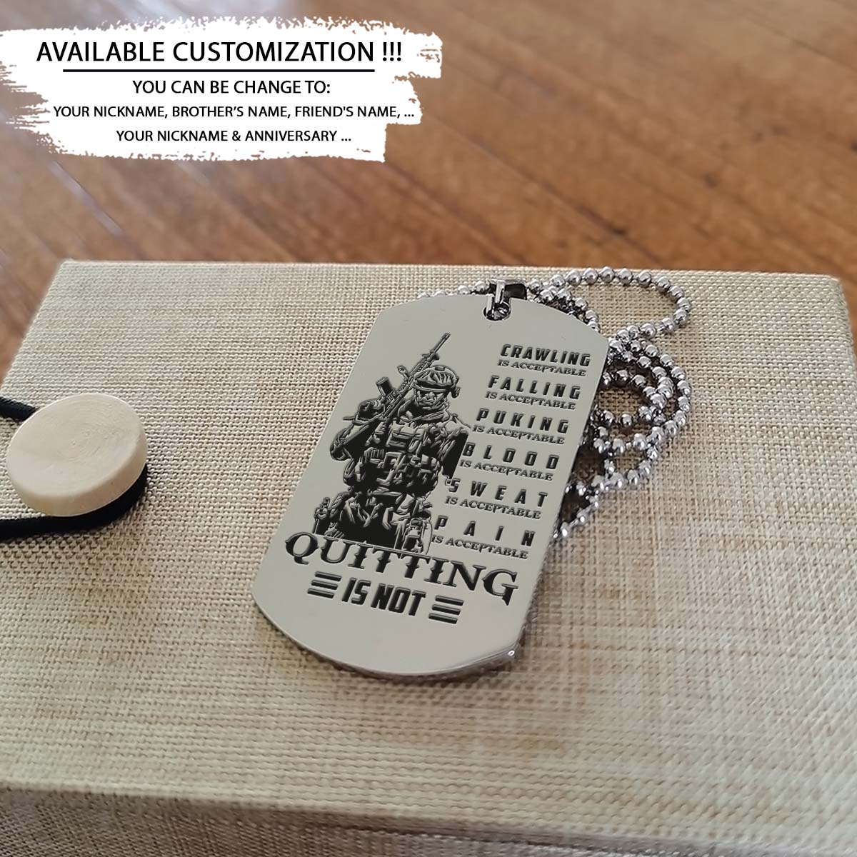 Soldier Dog Tag - Quitting Is Not - Army - Navy - Marines - Air Force - Soldier Necklace - Engrave Dog Tag