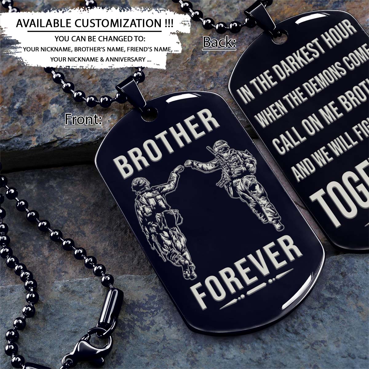 Soldier Dog Tag - Brother Forever - Call On Me Brother - Army - Navy - Marines - Air Force - Soldier Necklace - Engrave Dog Tag