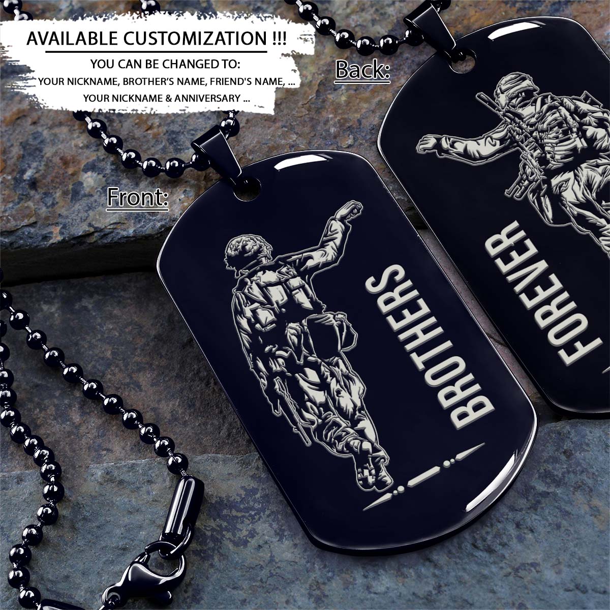 Soldier Dog Tag - Brothers Forever - Army - Navy - Marines - Air Force - Soldier Necklace - Engrave Dog Tag