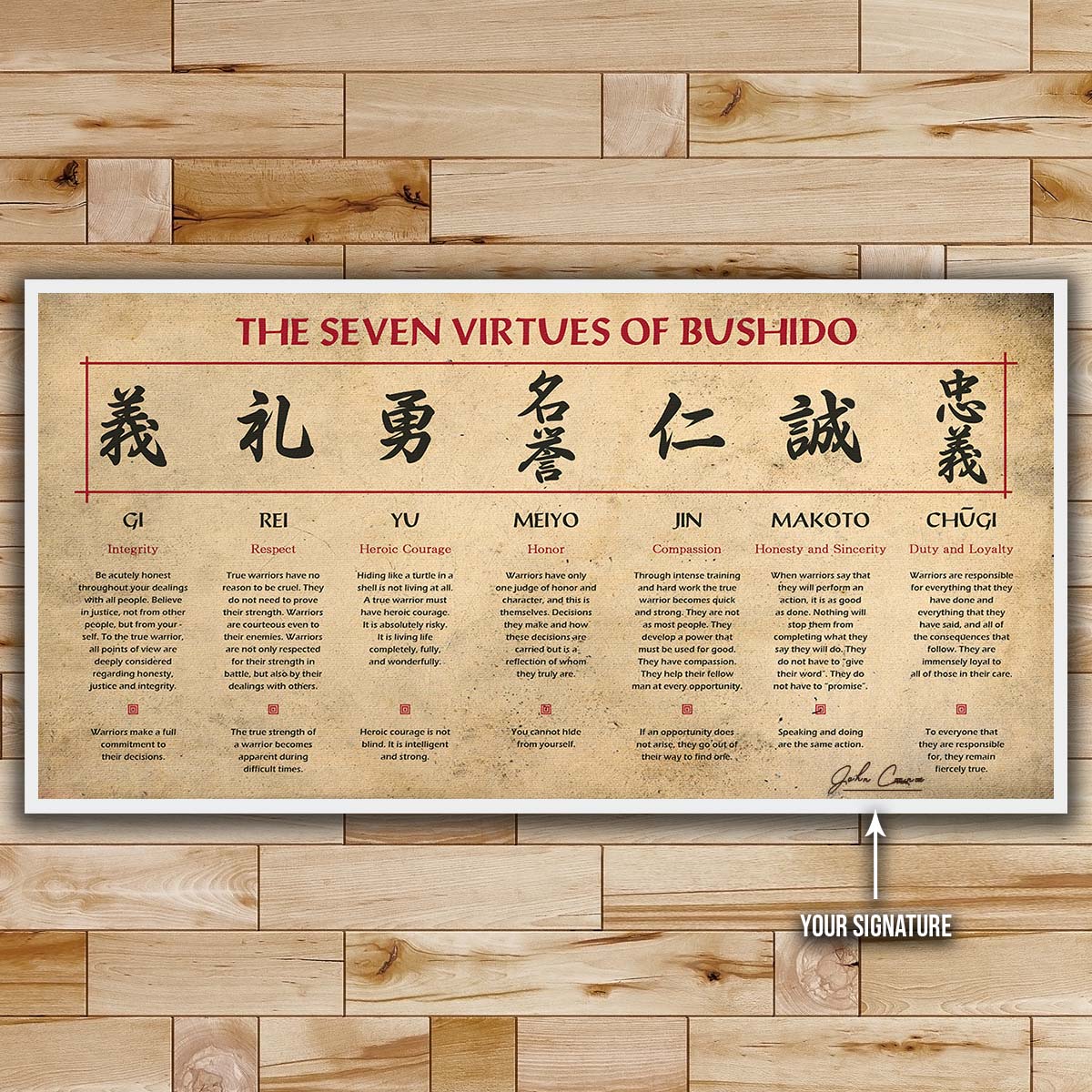 Samurai Wall Art - Samurai Poster - Samurai Canvas - The Seven Virtues Of Bushido - SA097 - Horizontal Poster - Horizontal Canvas