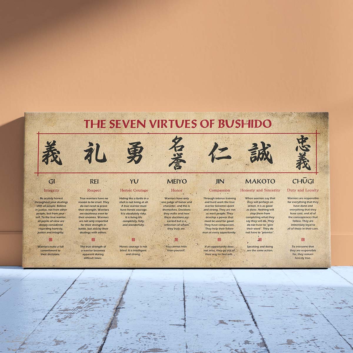 Samurai Wall Art - Samurai Poster - Samurai Canvas - The Seven Virtues Of Bushido - SA097 - Horizontal Poster - Horizontal Canvas