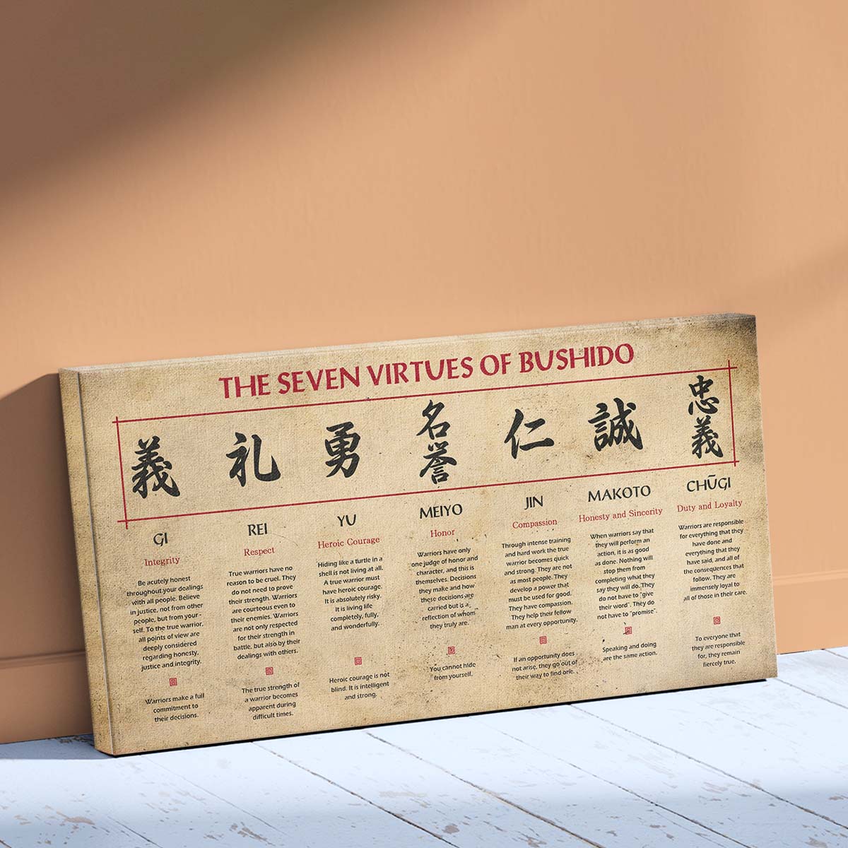 Samurai Wall Art - Samurai Poster - Samurai Canvas - The Seven Virtues Of Bushido - SA097 - Horizontal Poster - Horizontal Canvas