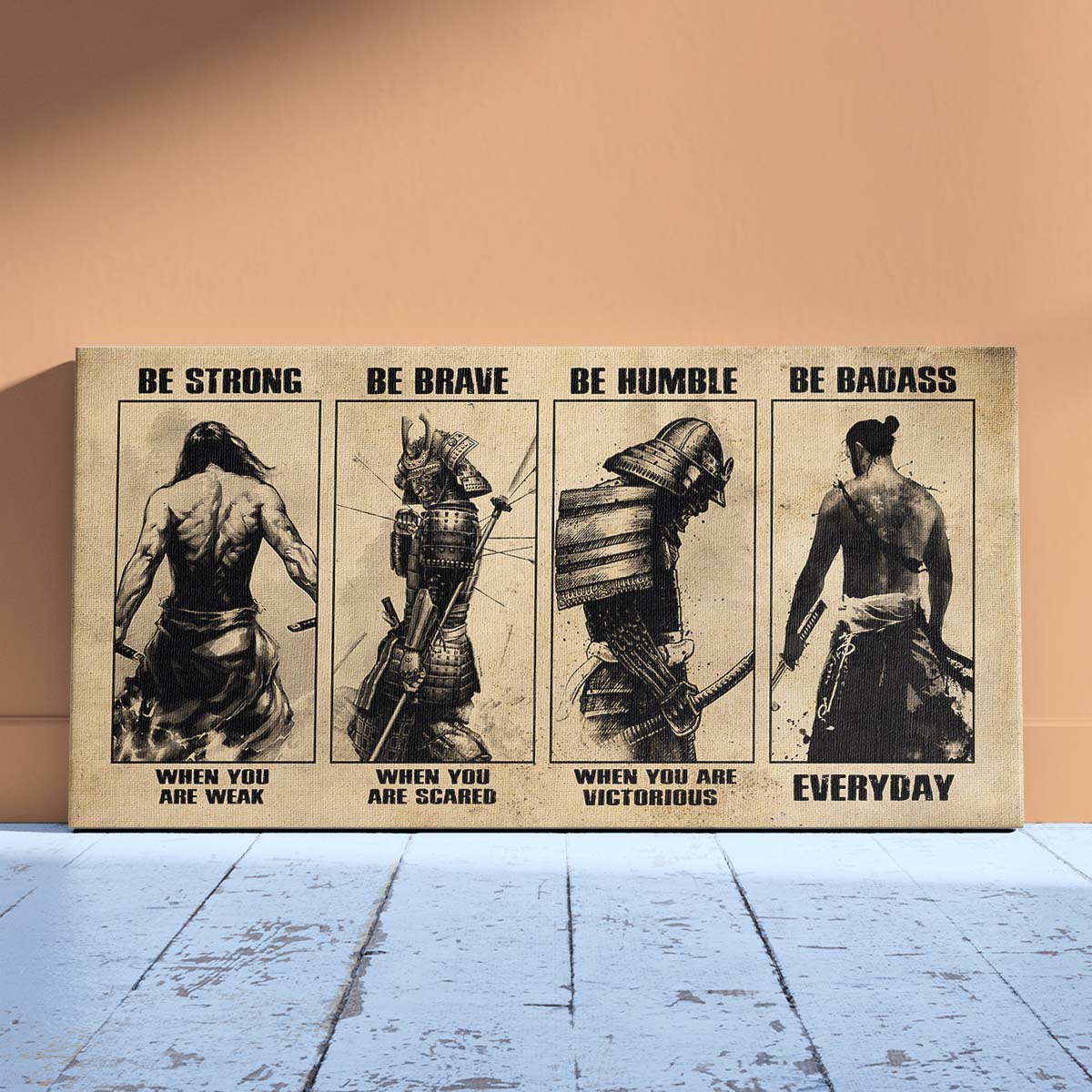 Samurai Wall Art - Samurai Poster - Samurai Canvas - Be Strong - Be Brave - Be Humble - Be Badass - SA096 - Horizontal Poster - Horizontal Canvas