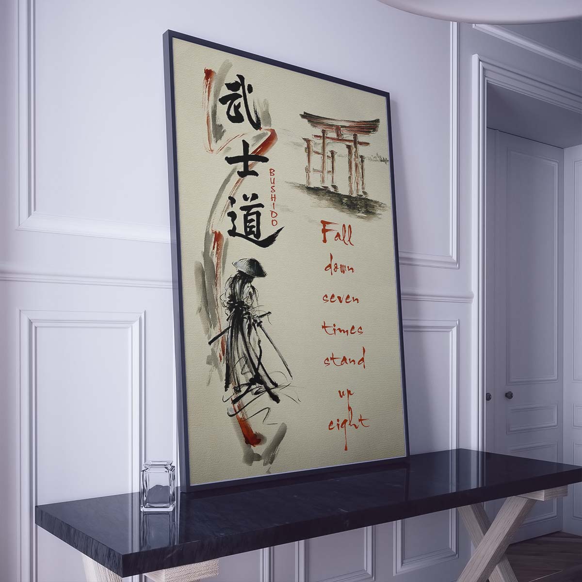 Samurai Wall Art - Samurai Poster - Samurai Canvas - Fall Down Seven Times Stand Up Eight - SA075 - Vertical Poster - Vertical Canvas