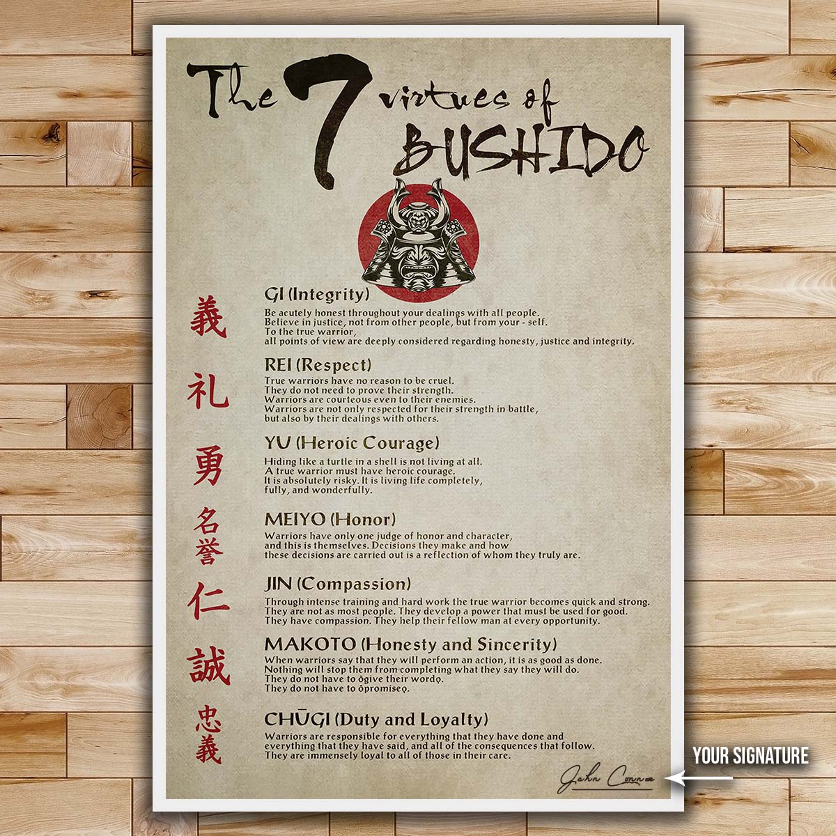 Samurai Wall Art - Samurai Poster - Samurai Canvas - The Seven Virtues Of Bushido - SA036 - Vertical Poster - Vertical Canvas