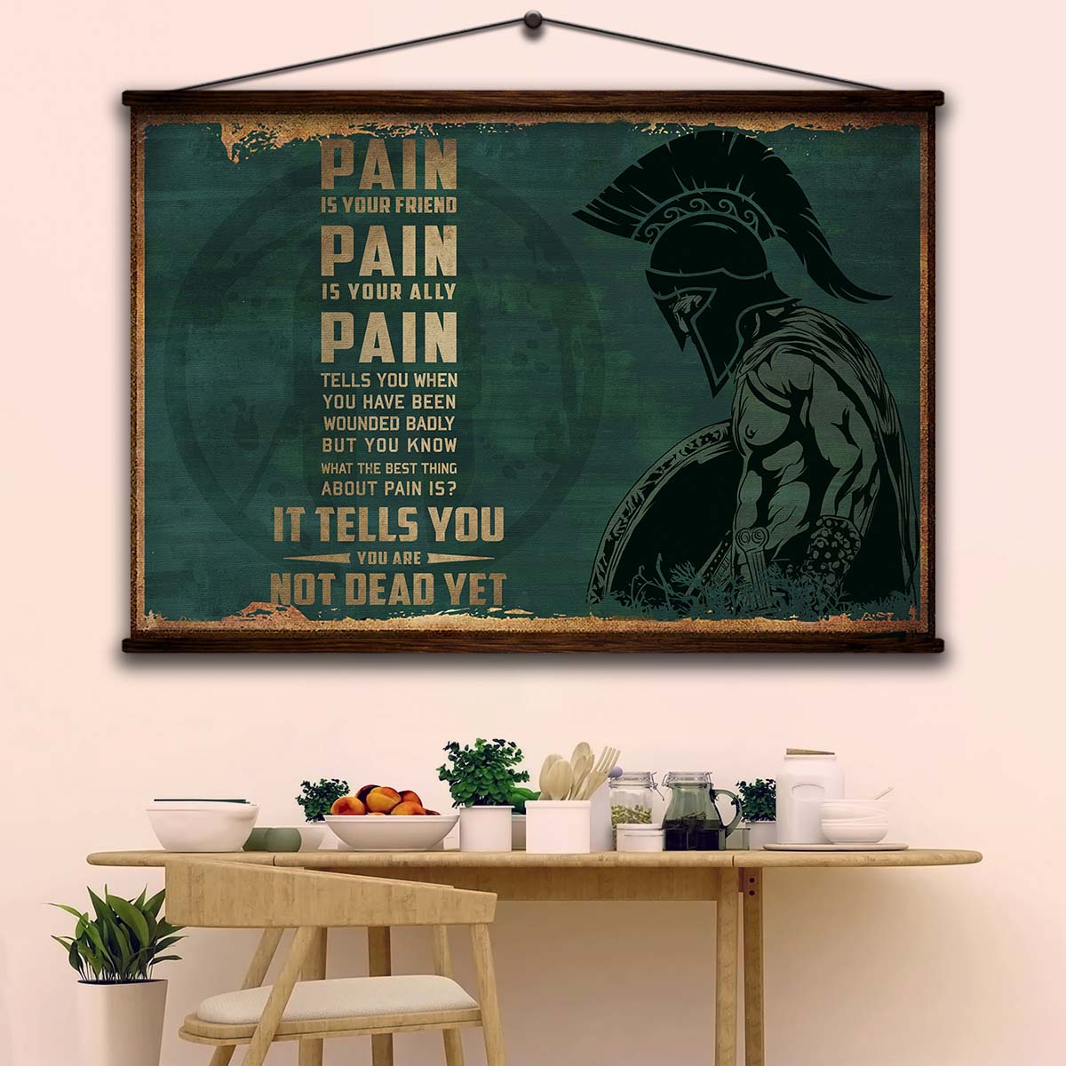 Spartan Wall Art - Spartan Poster - Spartan Canvas - PAIN - You Are Not Dead Yet - WA117 - Spartan Warrior - Horizontal Poster - Horizontal Canvas