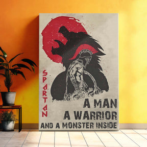 Spartan Wall Art - Spartan Poster - Spartan Canvas - A Man - A Warrior - A Monster Inside - WA001 - Spartan Warrior - Vertical Poster - Vertical Canvas