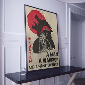 Spartan Wall Art - Spartan Poster - Spartan Canvas - A Man - A Warrior - A Monster Inside - WA001 - Spartan Warrior - Vertical Poster - Vertical Canvas